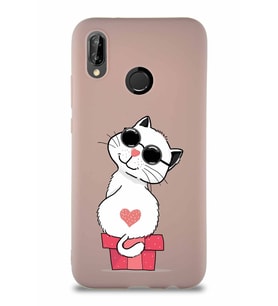 Huawei P20 Lite Soft Premier Kapak Coolcat Tasarımlı Silikon Kılıf - Pudra (Şeffaf)