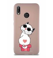 Huawei P20 Lite Soft Premier Kapak Coolcat Tasarımlı Silikon Kılıf - Pudra (Şeffaf)