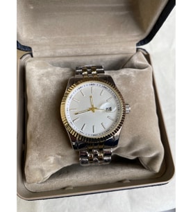 Gümüş Gold Renk Premium Takvimli Quartz Erkek Kol Saati