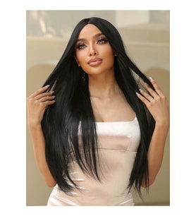 Caş Dekorasyon Isıya Dayanıklı Yarımay Çıt Çıt Saç - 1B - Siyah - Düz - 60 Cm - 110 gr