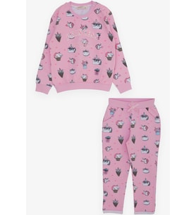 Breeze Kız Bebek Eşofman Takımı Prenses Dinozor Desenli 9 Ay-3 Yaş, Pembe