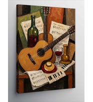 Kanvas Tablo Müzik, Şarap Ve Gitar