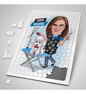 Köpek Kuaförü Kadın Karikatürlü 240 Parça Kişiye Özel Puzzle