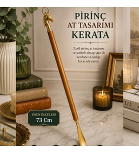 Pirinç At Tasarımlı Kerata 73 Cm – Ahşap Saplı Şık ve Ergonomik Tasarım