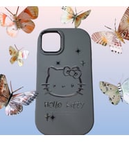 iPhone 13 Pro  Max  Hello Kitty Kabartmalı Kaliteli Silikon Telefon Kılıfı (Gri)