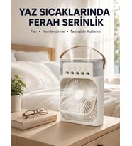 Taşınabilir 3'ü 1 Arada Mini Fan Nemlendirici + Soğutucu + Gece Lambası Yeni Nesil