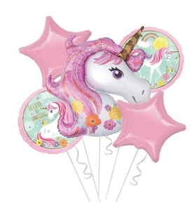 Çiçekli Unicorn 5 Li Folyo Balon Set