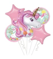 Çiçekli Unicorn 5 Li Folyo Balon Set