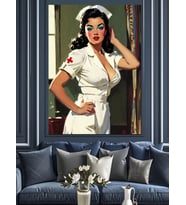 Vintage Pin-Up Garson Kadın Dekoratif Kanvas - Mdf Ahşap Tablo