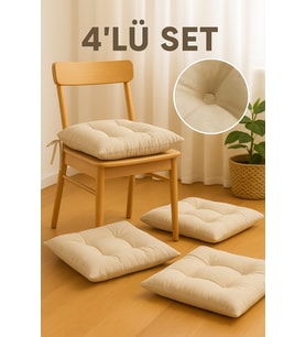 4'lü Set Lüks Sandalye Minder, Bağçıklı 40x40 Özel Dikişli