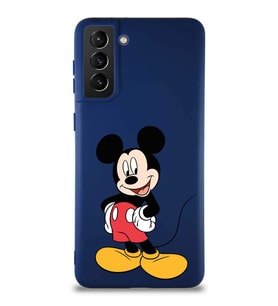 Samsung Galaxy S21 Plus Soft Premier Kapak Mickey Mouse-E Tasarımlı Silikon Kılıf - Lacivert (Şeffaf)