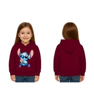 Unisex Stitch Baskılı Çocuk Swaetshirt Baskılı Kapüşonlu 3 İplik Şardonlu (Bordo)
