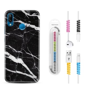 Huawei P20 Lite Mate 10 20 Lite Pro P40 Lite KılıfKablo Koruma Spiral Silikon Siyah Şerit Mermer 1318