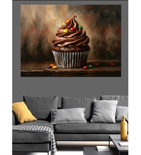 Çikolatalı Ve Meyveli Cupcake Tablosu Dekoratif Kanvas - Mdf Ahşap Tablo