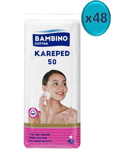 Bambino Cotton Kare Makyaj ve Bebek Temizleme Pamuğu 2400 Adet (Kare En-Boy 7CM) (48PK*50)