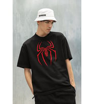 Havalı Spider-Man Logo Baskılı Unisex Oversize Tişört