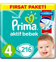 Prima Bebek Bezi 4 Beden Fırsat Paketi 7-14 Kg (4*54) 216 Adet