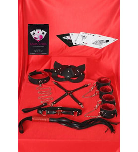 Amora Secret Sexy Görselli Oyun Kartı Sutra 7'li Kırmızı Siyah Harness Set