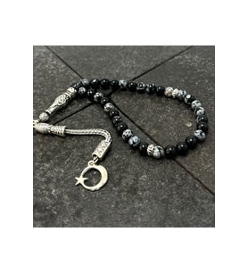 SERTİFİKALI Karlı Obsidyen  6mm 33lük Doğal Taş Tesbih
