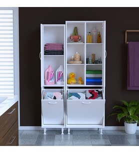 Modilayn ALAÇATI İNCİ 90x160x32 Banyo Dolabı Çok Amaçlı Dolap Kirli Çamaşır Sepetli Dolap