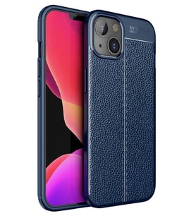 iPhone 13 Mini Kılıf Deri Desenli Kamera Korumalı Silikon (Lacivert)