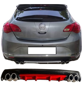 Opel Astra J HB Kırmızı Difüzör Çiftli Yuvarlak Egzoz Görünümlü D Tip Difizör