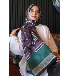 Geometrik Desen Zümrüt Soft Pamuk Şal (Standart)
