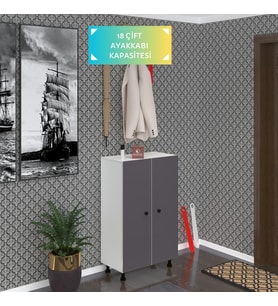 Kenzlife ayakkabılık cimcime6 gribyz 98*060*32 kapaklı 6 raflı 18 çift ayakkabı kapasitesi (Beyaz)