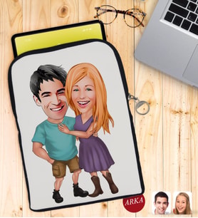BK Gift Kişiye Özel Sevgililer Karikatürlü Taşınabilir Koruyucu Tablet Kılıfı & Organizer Çanta - Siyah-80