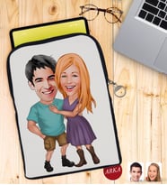 BK Gift Kişiye Özel Sevgililer Karikatürlü Taşınabilir Koruyucu Tablet Kılıfı & Organizer Çanta - Siyah-80