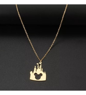 24 Ayar Has Altın Kaplama Mickey Mouse Detaylı Şato Gümüş Kolye
