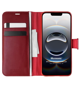 Microsonic Apple iPhone 16e Kılıf Delux Leather Wallet Kırmızı (Kırmızı)
