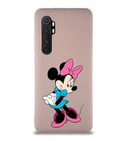 Xiaomi Mi Note 10 Lite Soft Premier Kapak Minnie Mouse-F Tasarımlı Silikon Kılıf - Pudra (Şeffaf)