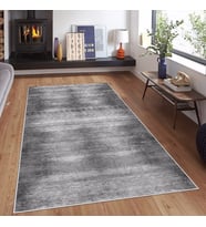 Mavi Batik Desen Renk Geçişli Yıkanabilir Kaymaz Taban Leke Tutmaz Modern Salon Halısı ve Yolluk (Antrasit)