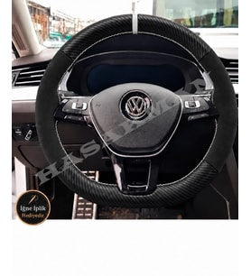 Volkswagen T-Cross Dikme Direksiyon Kılıfı Alcantara Süet Mat Karbon Beyaz Yüzük ve Dikiş 2024-2026