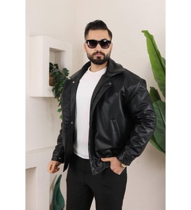 Erkek Oversize Siyah Deri Ceket