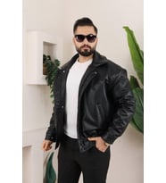 Erkek Oversize Siyah Deri Ceket
