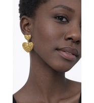 Dokulu Kalp Figürlü Altın Renk Kadın Küpe (Stainless Steel) (Gold)