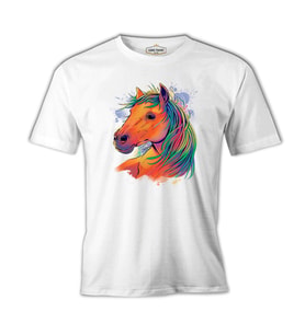 Horse with Colorful Hair Beyaz Erkek Tshirt
