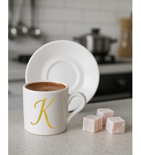 Türk Kahvesi, Espresso, Harf Fincan (Beyaz-Altın El Yazısı)