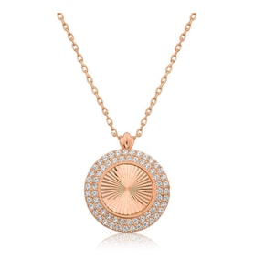 Gümüş Rose Oval Fırfır Bayan Kolye