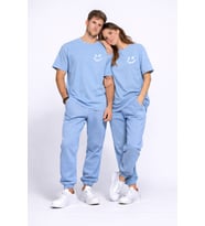Sevgili Kombini Çift Tişört Oversize Unisex Uyumlu Çift Kombin 2'li Set (Mavi)