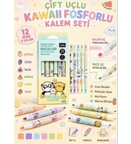 Bubu Dudu Kawaii Çift Uçlu Fosforlu Kalem Seti 6 Kalem 12 Renk Meyve Desenli İşaretleme Kalemi