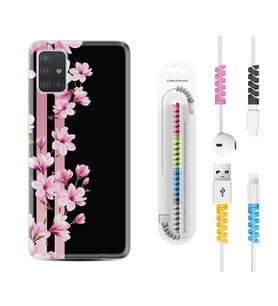 Samsung a71 A72 A73 A7 A9 2018 C7 C9 Kılıf Kablo Koruma Spiral Silikon Pink Flowers 3 1393