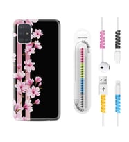Samsung a71 A72 A73 A7 A9 2018 C7 C9 Kılıf Kablo Koruma Spiral Silikon Pink Flowers 3 1393