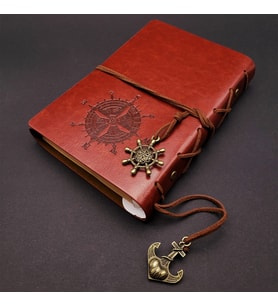 Kahverengi Pusula Temalı Deri Defter