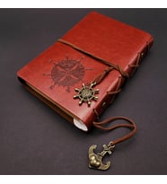 Kahverengi Pusula Temalı Deri Defter