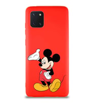 Samsung Galaxy Note 10 Lite Soft Premier Kapak Mickey Mouse-C Tasarımlı Silikon Kılıf - Kırmızı (Şeffaf)