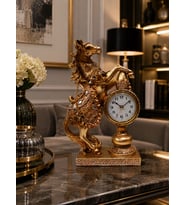 Gold Eskitme Ayna İşlemeli At Figürlü Masa Saati – 25x16 cm Dekoratif ve Şık Tasarım Premium Hediye