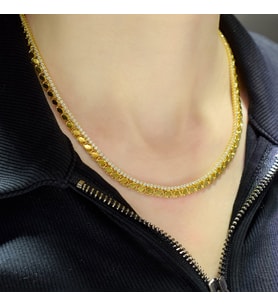 Taşlı Pullu Zincir Altın Kolye (Gold)